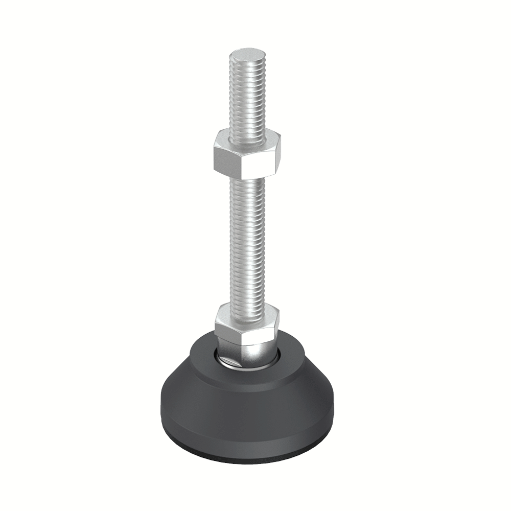 Nos pieds réglables JTPUU haute résistance ont une base en <b>Polyamide renforcé avec 30% de fibre de verre</b>, qui supporte une charge maximale de <b>2618 N ou 2883 N</b>, selon le diamètre de la base.<br><br>
Ces pieds ont été conçus pour les applications où une bonne finition et de bonnes propriétés mécaniques sont nécessaires. Ils sont particulièrement adaptés aux <b>machines</b> et sont disponibles en M8, M10, M12 et M14.<br><br>
Ils permettent une inclinaison maximale de <b>15º</b> et peuvent être fournis avec <b>base antidérapante</b> en <b>EPDM</b>.<br>
Pour la pièce standard, on utilise de l'acier zingué <b>(ZCS)</b> ou de l'acier inoxydable 304 <b>(SS)</b> et, sur demande, nous pouvons la fabriquer en <b>316</b>.