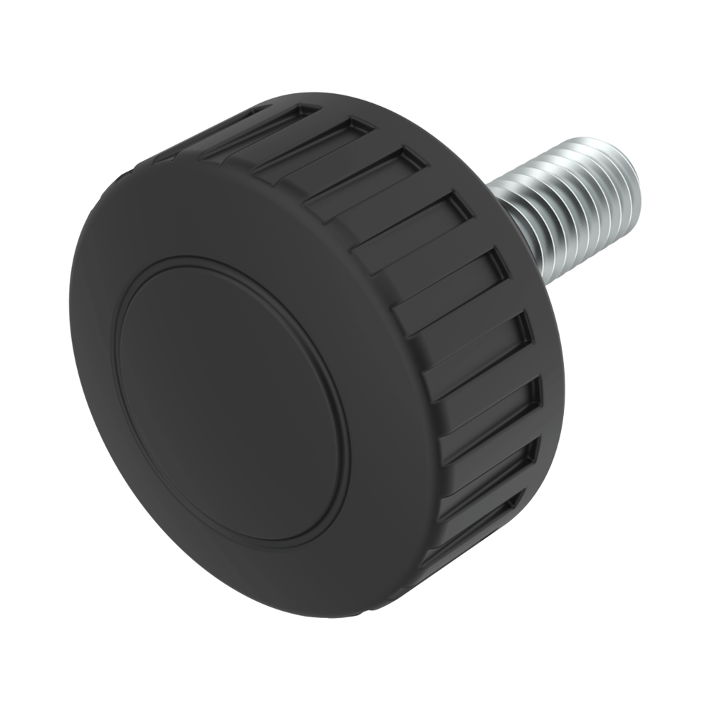 Notre bouton mâle a une tête moletée très pratique. Notre bouton est aussi disponible sans filetage exterieur (bouton femelle): LHRM.