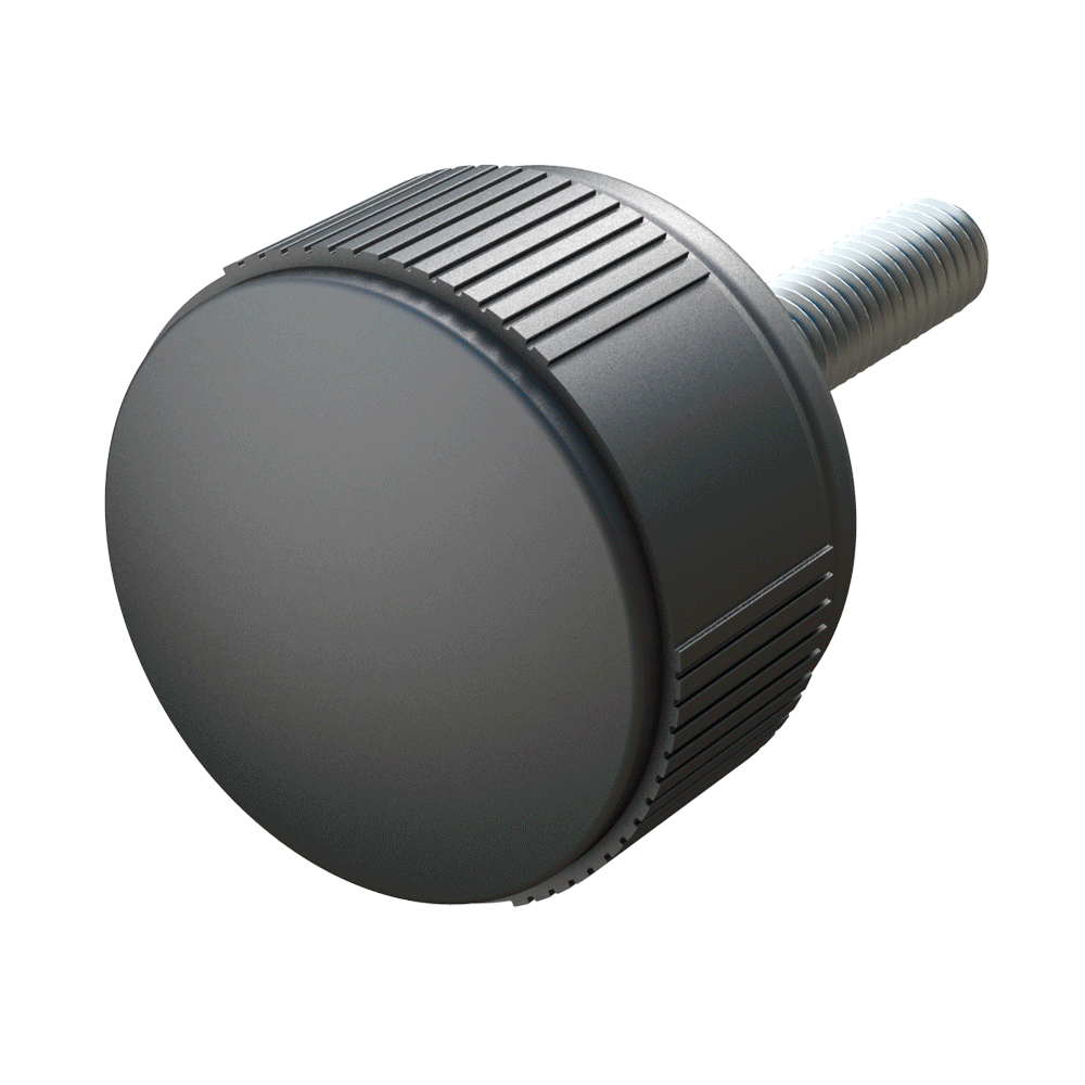 Notre bouton mâle a une tête moletée très pratique. Notre bouton est aussi disponible sans filetage exterieur (bouton femelle): LHRD.
