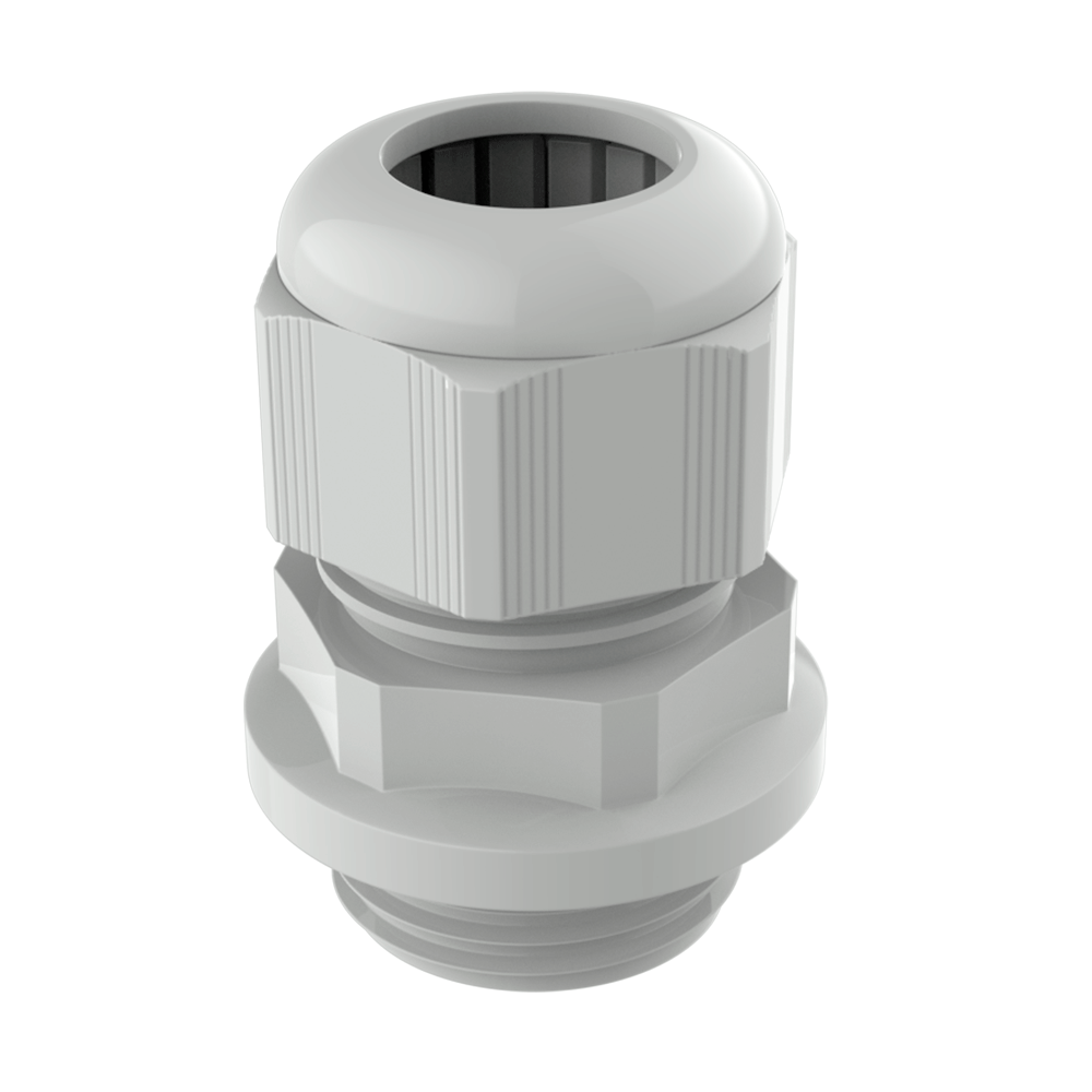 Le <b>presse-étoupe PRPRO</b>, doté d’un <b>système de serrage lamellaire</b> et fabriqué conformément aux normes <b>DIN EN 62444 / 50262 / 60423</b>, intègre une <b>base élargie avec gorge pour joint torique</b>, garantissant une étanchéité optimale même sur des surfaces irrégulières.<br>
Lors de l’installation, <b>l’ensemble de la base est en contact avec la surface</b> et le joint torique est comprimé contre celle-ci, assurant une <b>fixation mécanique sûre et une étanchéité extrêmement élevée</b> (jusqu’à <b>IP69</b>). La géométrie de la base permet également un montage précis même en présence de tolérances excessives du diamètre de perçage par rapport au filetage.<br>
Fabriqué en Polyamide 6 <b>(PA6)</b> avec joint torique et joint interne en Chloroprène (CR), il est disponible en <b>RAL 7035</b> (gris clair), <b>RAL 7001</b> (gris foncé) et <b>RAL 9005</b> (noir). <i>Toutes les couleurs sont <b>résistantes aux UV</b> (classification <b>F1 selon UL 746C</b>).</i><br><br>

<b>Caractéristiques techniques :</b>

<li>Température de service : <b>-40 °C à +100 °C</b> (pointes de -60 °C à +150 °C)</li> <li>Indice de protection : <b>IP66 / IP68 (jusqu’à 10 bar) / IP69 / Type 4X</b></li> <li>Inflammabilité : <b>UL94-V0</b> (ignifuge et autoextinguible)</li><br>

<b>Normes et certifications :</b>
VDE (EN 62444) / UL (UL 514B, UL 746C) / CSA
<br><i>Certaines certifications peuvent ne pas s’appliquer à toutes les tailles. Veuillez consulter notre service commercial.</i><br><br>

<b>Option :</b> également disponible avec <b>joint torique et joint interne en NBR</b>, matériau particulièrement résistant aux huiles.