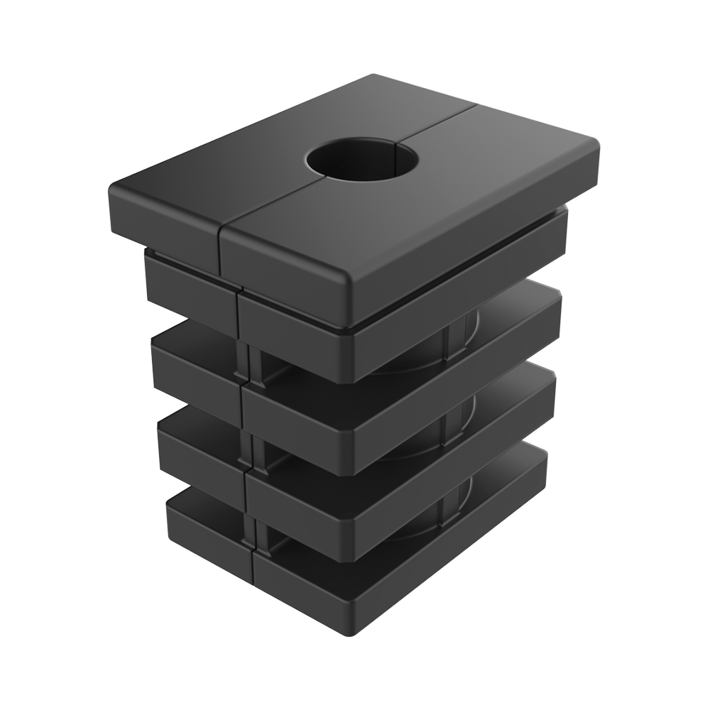 <p>Notre <b>embout expansible SCAAB</b> pour tubes rectangulaires intègre deux cavités destinées à recevoir un axe. Les cavités permettent d'introduire des écrous hexagonaux.</p>
<p>Le système d'expansion crée un effet de cheville à l'intérieur du tube, offrant une plus grande rigidité et stabilité à l'assemblage, notamment dans les structures soumises à des mouvements ou vibrations. Grâce à la rigidité des assemblages, ils conviennent pour fixer des composants contre des murs ou des plafonds. La tête de l'embout permet de supporter des charges de compression. Pour la fixation de roues, le filetage doit être complètement serré afin d'obtenir l'effet d'expansion. L'utilisation de 2 écrous offre une meilleure résistance aux impacts latéraux qu'un seul écrou, mais n'augmente pas la résistance à la pression, limitée par la tête de l'embout.</p>
<p>· <b>Matière:</b> PA6 (Polyamide 6)<br>
· <b>Couleur:</b> Noir<br>
· <b>Inflammabilité:</b> UL94HB<br>
· <b>Écrous:</b> ZCS (Acier zingué) ou SS (Acier inoxydable)<br>
· <b>Configuration:</b> sans écrous, 1 écrou supérieur, 1 écrou inférieur ou 2 écrous</p>
<p><i>Pour des configurations spéciales de couleur ou de type d'écrou, consulter le service commercial.</i></p>