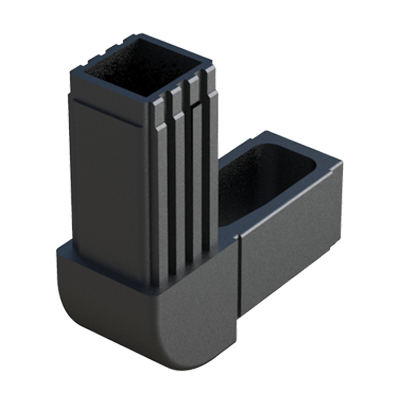 Notre raccord en L a été crée pour connecter 2 tubes carrés.  Il est fourni sans coeur d´acier. Le raccord a un design légèrement arrondi pour offrir une meilleure finition.
